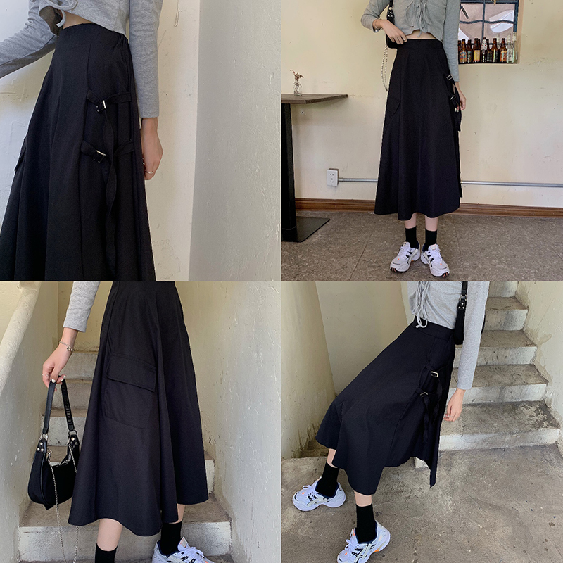 アシンメトリー スカート スプリットスカート 韓国ファッション レディース ロングスカート A