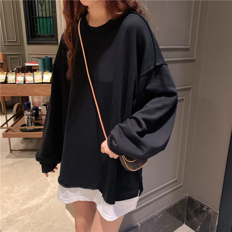 フェイクレイヤード スウェット 韓国ファッション レディース トップス プルオーバー 重ね着風