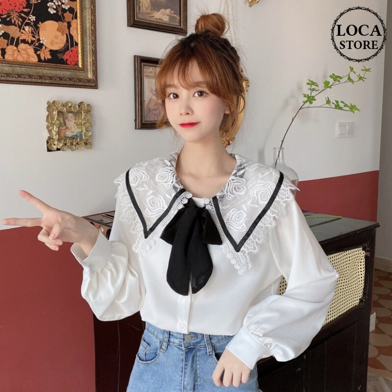襟レース ボウタイ ブラウス リボン 韓国ファッション レディース 大きい襟 長袖 ルーズ 大 襟レース ボウタイ ブラウス リボン 韓国ファッション レディース 大きい襟 長袖 ルーズ 大