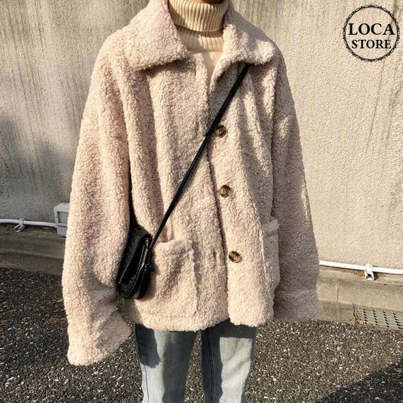 韓国ファッション ショートコート ジャケット もこもこ シングルブレスト コート 大きいポケット 大人カジュアル 秋 冬 オルチャン 韓国 レディース (DTC-603700733049)