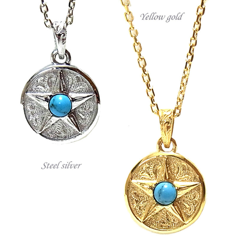 ハワイアンジュエリー ターコイズ ネックレス 星 スター コイン 石 サージカルステンレス メ