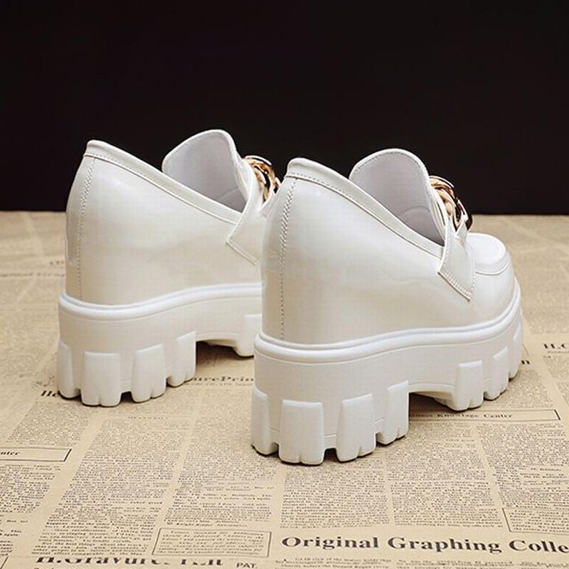 厚底 ローファー 22.0~24.5cm チェーンデザイン インヒール パテント 店舗用 【PRADA】チェーンデザイン厚底ローファー ローファー/革靴