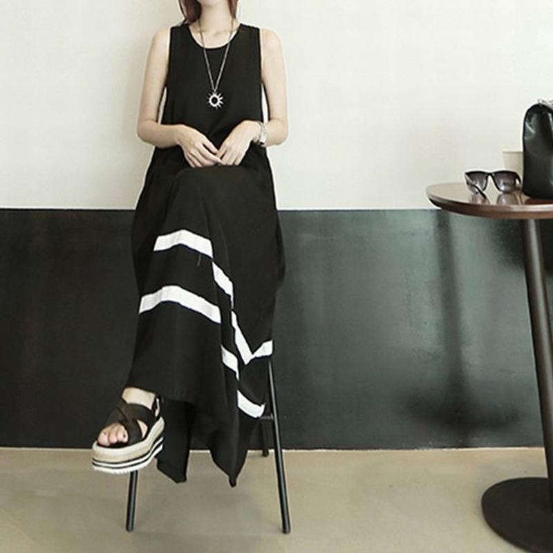 レディース ノースリーブ マキシ丈ワンピース ゆるワンピース フレアワンピース モーダル 韓