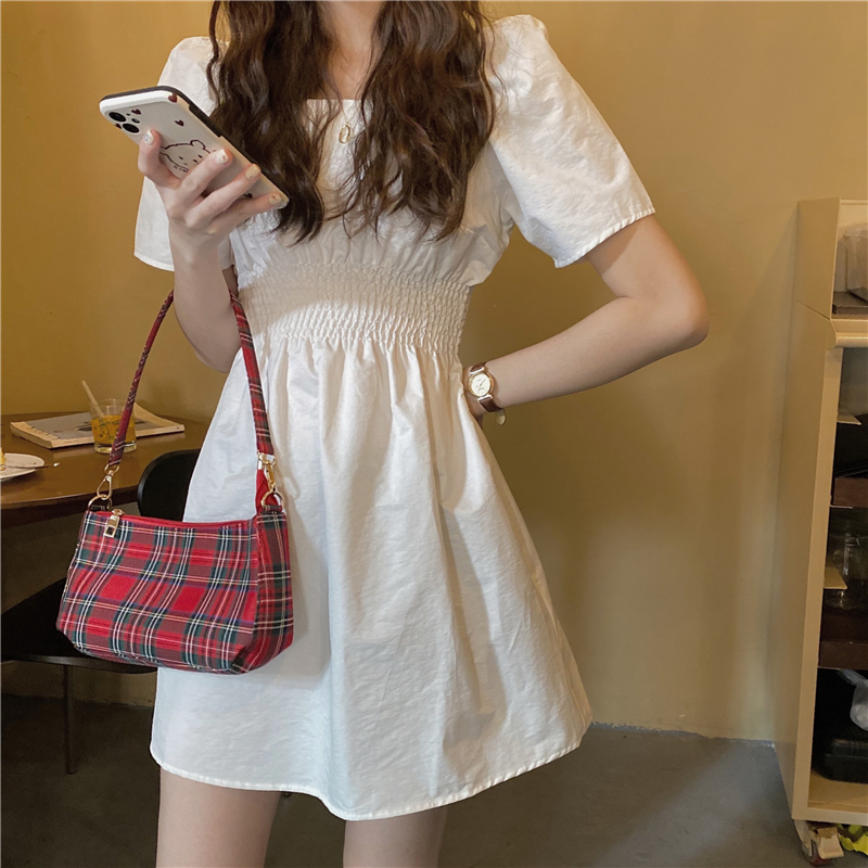 ワンピース ミニ丈 Aライン ホワイト スクエアネック 韓国ファッション レディース 白 ハイ ワンピース ミニ丈 Aライン ホワイト スクエアネック 韓国ファッション レディース 白 ハイ