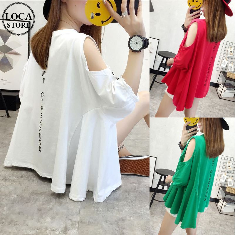 レディース ゆったり 肩開き Tシャツ 半袖 チュニック オフショルダー ビッグtシャツ シン