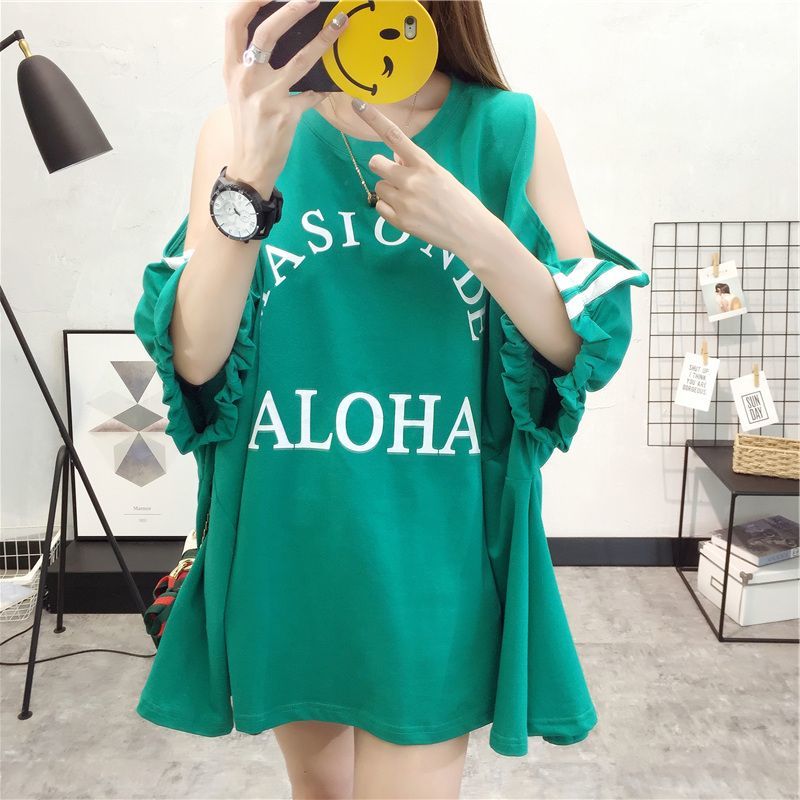 レディース ゆったり 肩出し 肩開き Tシャツ 半袖 チュニック オフショルダー 韓国ファッシ