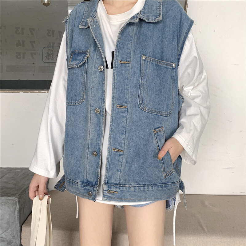 デニムベスト デニムジャケット 韓国ファッション レディース ベスト ノーカラージャケット ジ