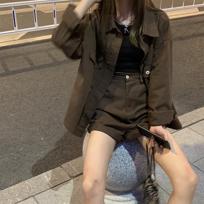 セットアップ デニムジャケット ショートパンツ カジュアル 韓国ファッション レディース