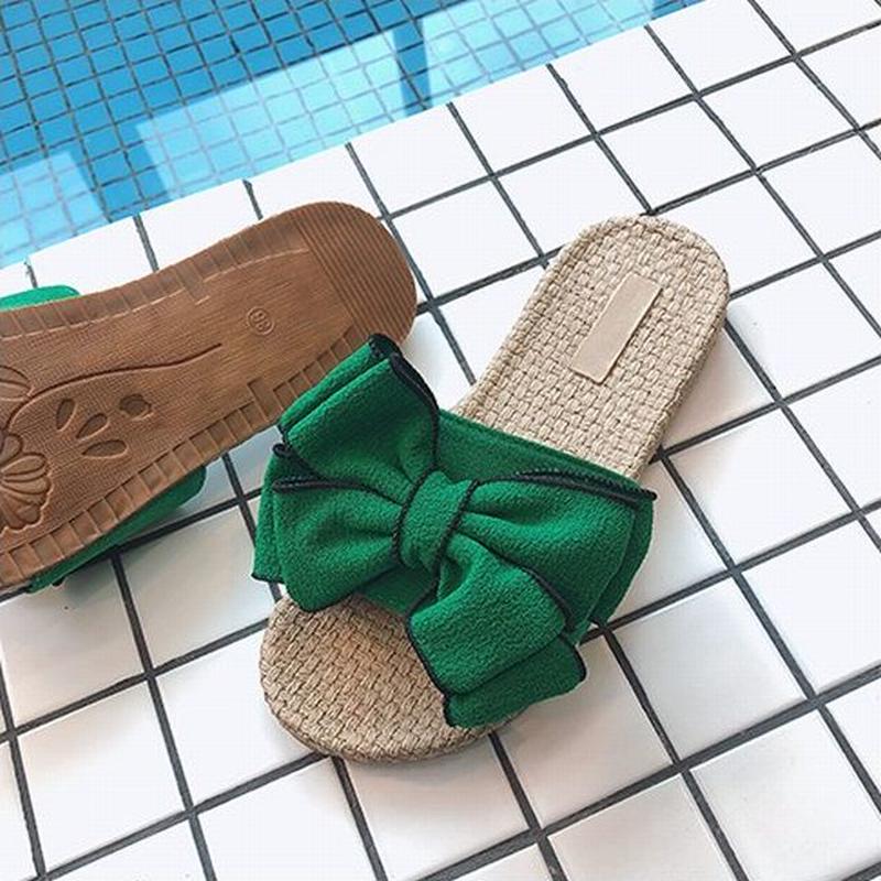 レディース ラフビッグリボン サンダル ローヒール リボン ビーチサンダル フラットサンダル