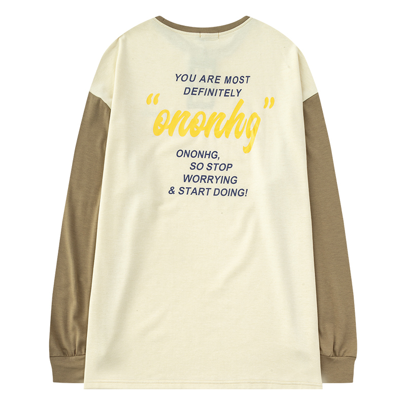 ユニセックス Tシャツ 長袖 メンズ レディース ラウンドネック 袖色違い 英字 プリント オ
