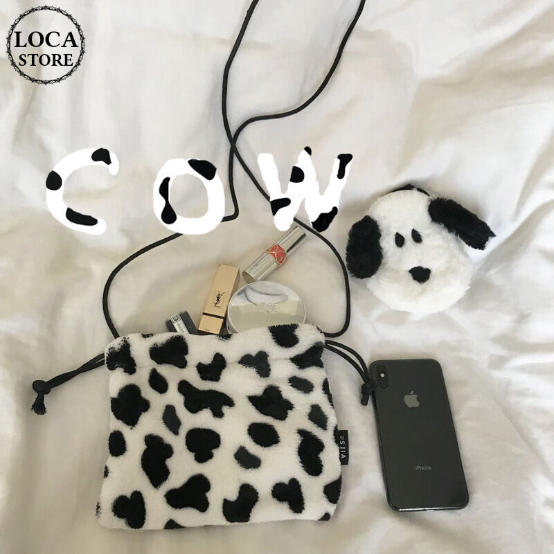 牛柄 ショルダーバッグ ミニバッグ 巾着 バッグ 韓国ファッション レトロ かわいい ガーリー