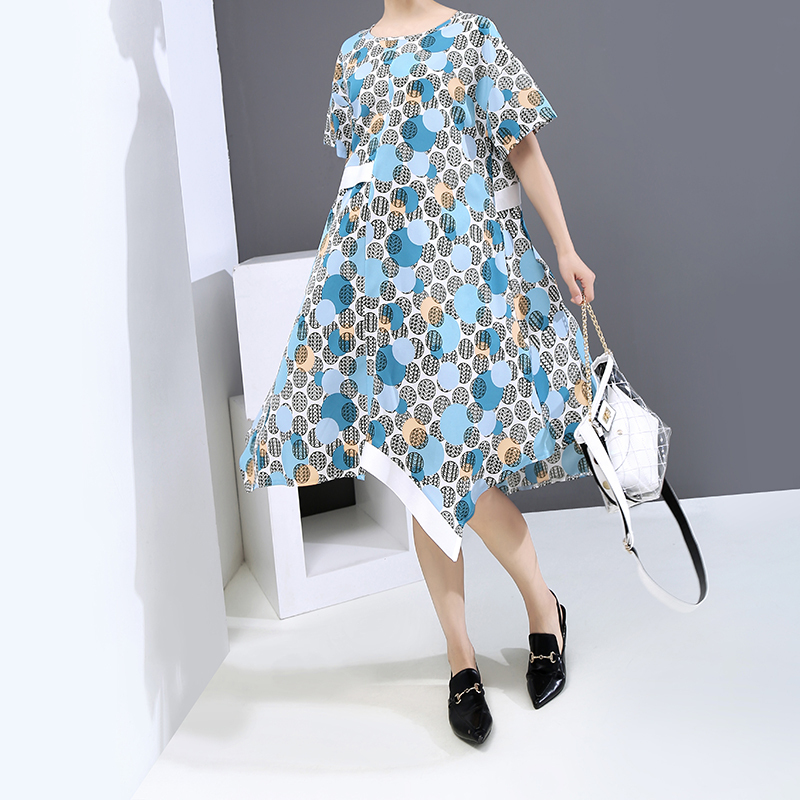 ドット柄 ワンピース アシンメトリー 大きいサイズ 韓国ファッション レディース 水玉 ゆった