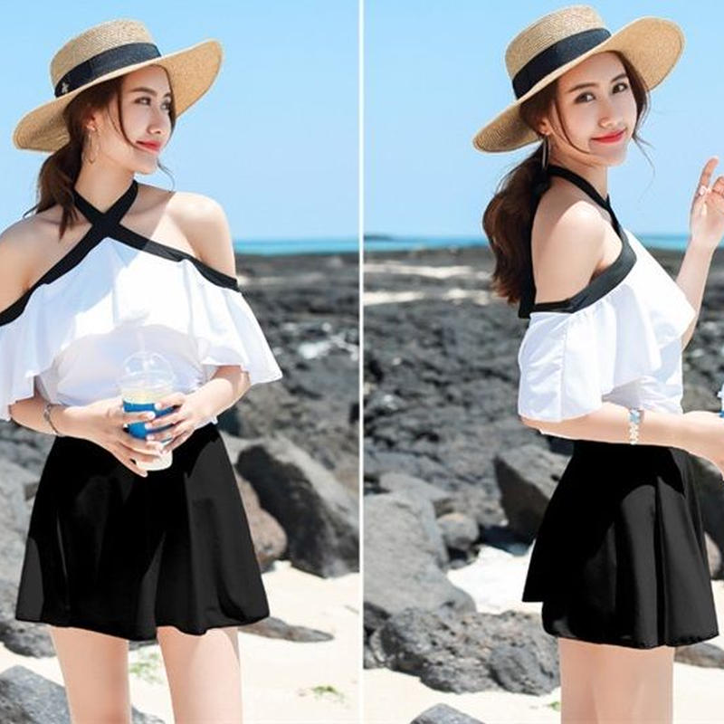 水着 ワンピース ワンピースタイプ フリル リボン オフショルダー レディース水着 体型カバー