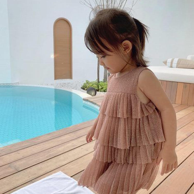 ワンピース 女の子 ニット フリル プリーツ スカート ラメ 子供ドレス 結婚式 普段着 お出