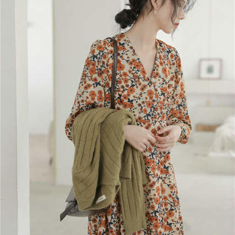 春コーデ レディース ワンピース 花柄 レトロ調 10分袖 Aライン ワンピ ロング ミディア