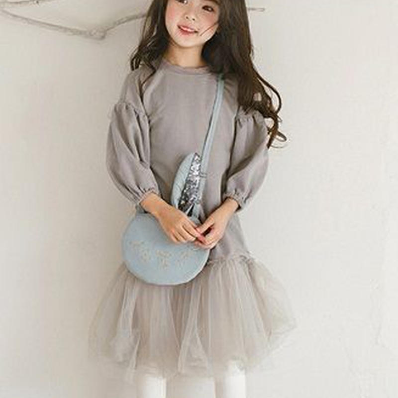 ベビー キッズ 子供服 女の子 秋冬 バルーン袖 シフォンスカートドッキングワンピース 韓国