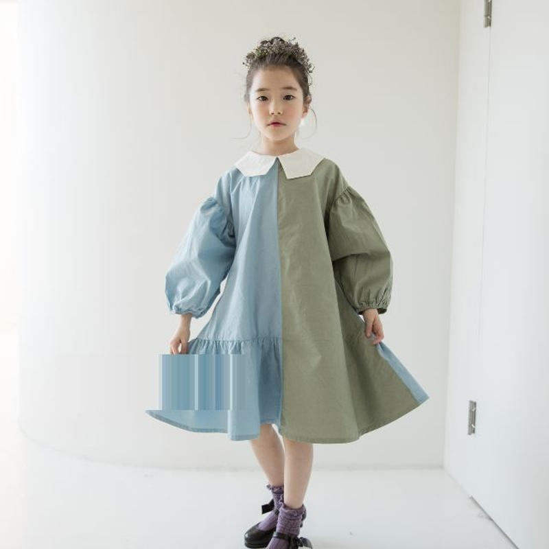 レトロ バイカラー ワンピース 女の子 子供 キッズ ボリューム袖 シフォン袖 フォーマルワン