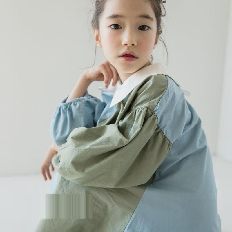 レトロ バイカラー ワンピース 女の子 子供 キッズ ボリューム袖 シフォン袖 フォーマルワン