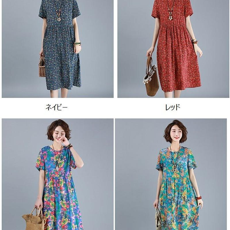 夏の花柄ワンピース 秋まで大活躍カラーバリエーション豊富なミモレ丈清楚花柄ワンピース x
