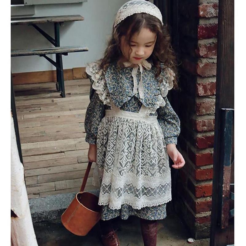 アンティーク調 キッズ レース エプロン ワンピースレイヤードスタイル 重ね着 フリル ガーリ