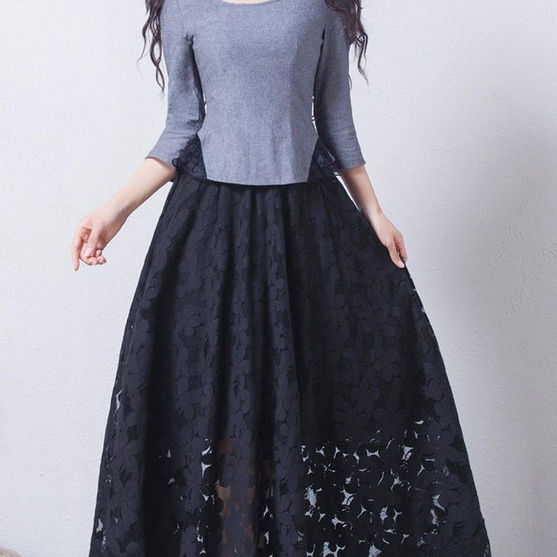 スカート ロング丈 マキシ丈 総レース フレアスカート 結婚式 二次会 冠婚葬祭 お出かけ デ