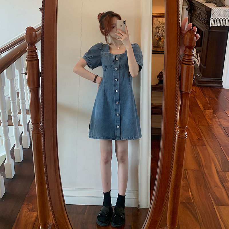 夏アイテム バルーン袖 ミニ丈 デニム ワンピース 半袖 シャツ ワンピ ミニスカ スカート 夏アイテム バルーン袖 ミニ丈 デニム ワンピース 半袖 シャツ ワンピ ミニスカ スカート