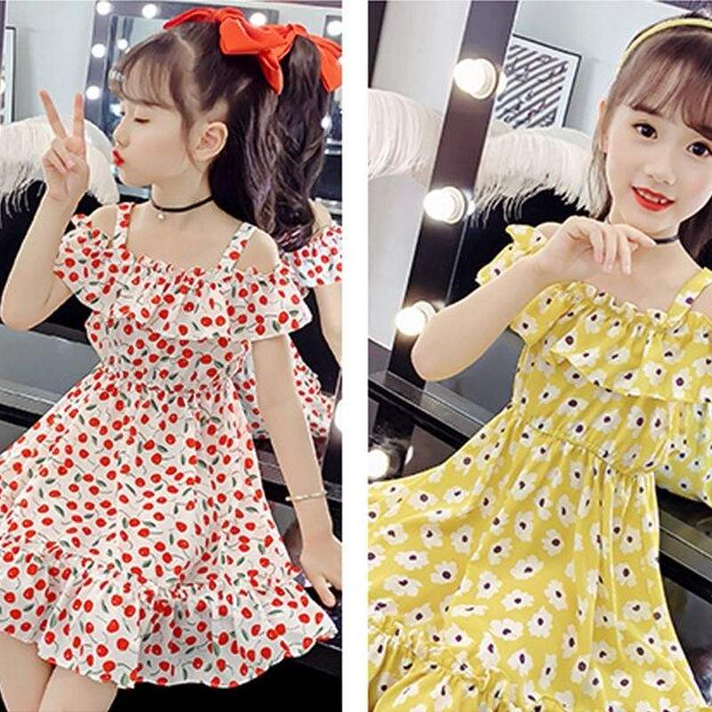 女の子おしゃれ 子供服 肩出し 花柄フリルワンピース 女の子 小学生 ひざ上 花柄 華やか