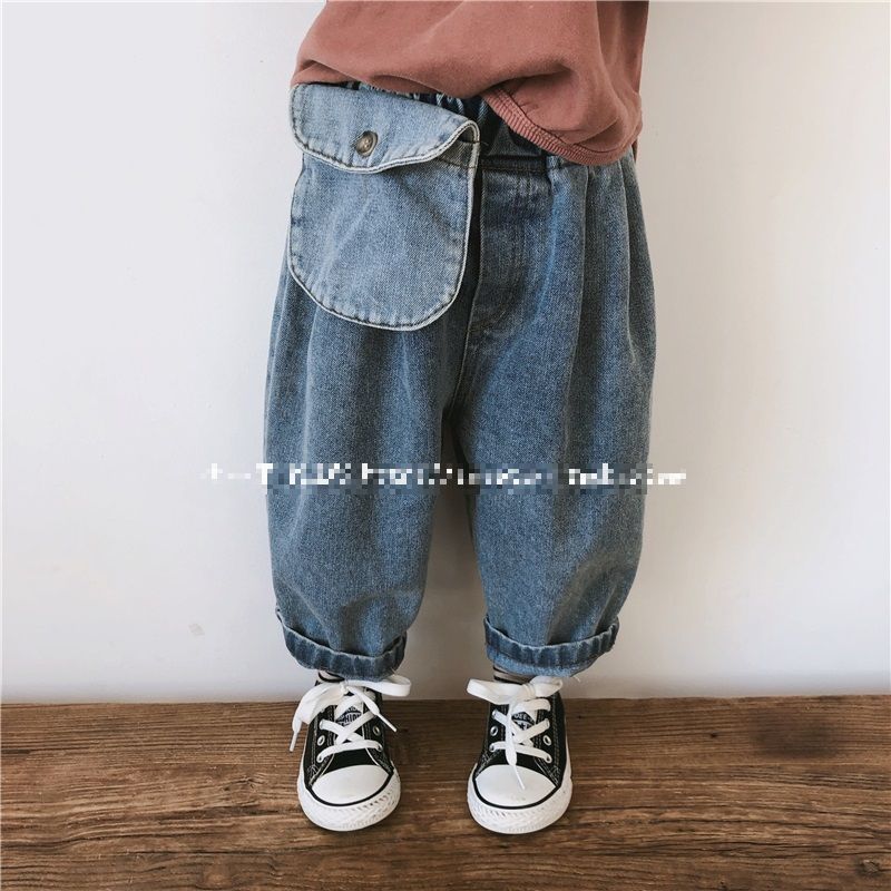 韓国子供服 おしゃれナチュラルポケット付きボリュームデニムパンツ キッズお買い得商品 デニム
