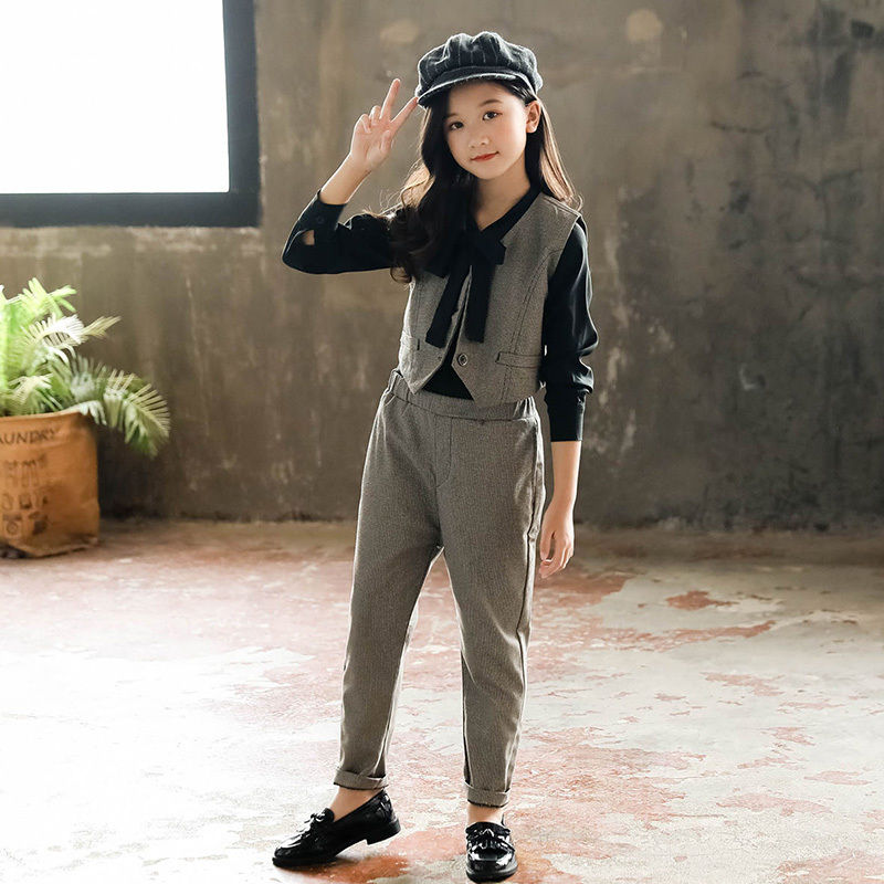 韓国子供服 シャツベスト パンツ2点セット 子供 女の子 フォーマル スーツ パーティー 七五
