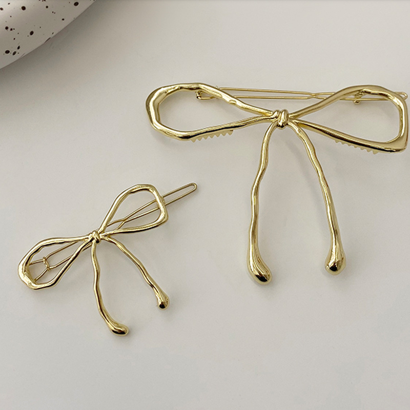 ヘアアクセサリー レディース ピン バレッタ ゴールド リボン おしゃれ 大人可愛い アンティ