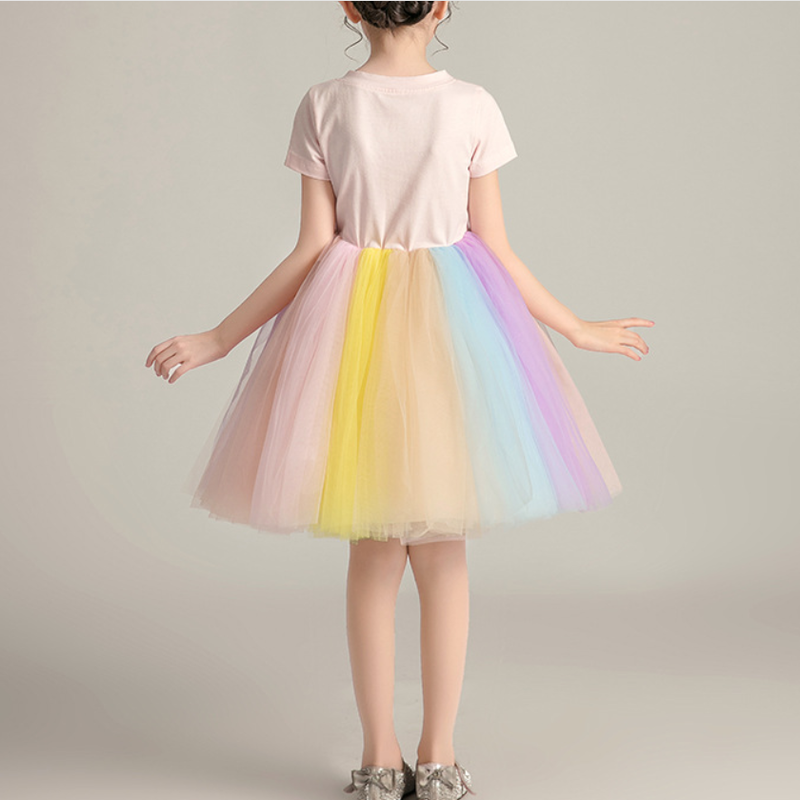 ユニコーン柄 半袖 レインボー チュールワンピース 女の子 100 150 韓国子供服 チュ