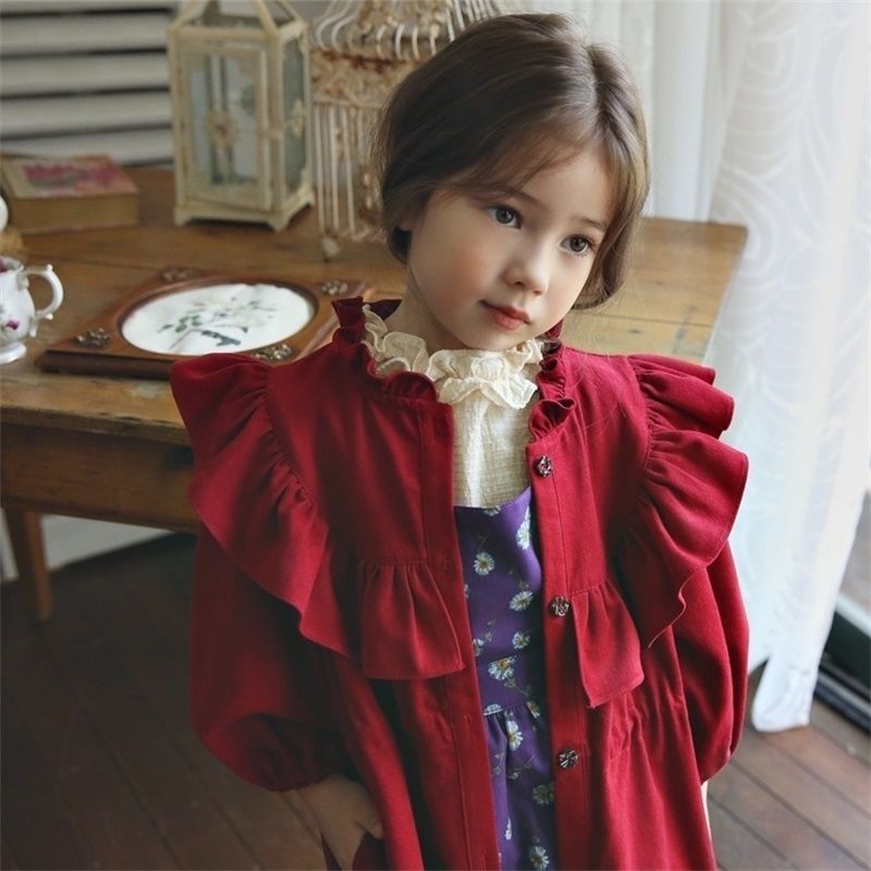 韓国子供服 女の子フリル ショート トレンチコート オシャレ ジャケット 春アウター 休日コー