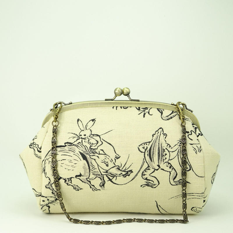 6 8寸丸マチ ショルダーバッグ 鳥獣戯画 大 生成色 まつひろ商店