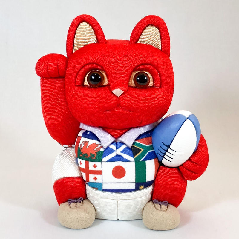 江戸木目込み人形 招き猫 ラグビー 赤 Lucky Cat Rugby Red Lo 江戸木目込み人形 招き猫 ラグビー 赤 Lucky Cat Rugby Red Lo