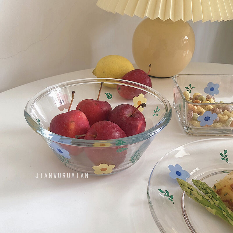 お取り寄せ商品 Flower 花柄 ガラス 食器 フラットプレート ボウル スクエアボウル