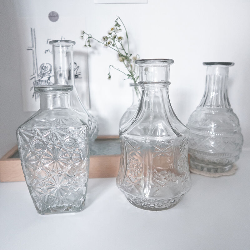 お取り寄せ商品 ガラス 花瓶 フラワーベース エンボス 一輪挿し ミニサイズ レトロ オシャ