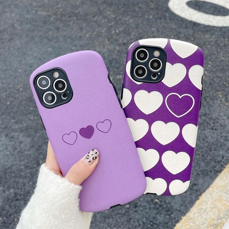 お取り寄せ商品 Iphoneケース Iphone12 かわいい パープル ハート柄 ポップ