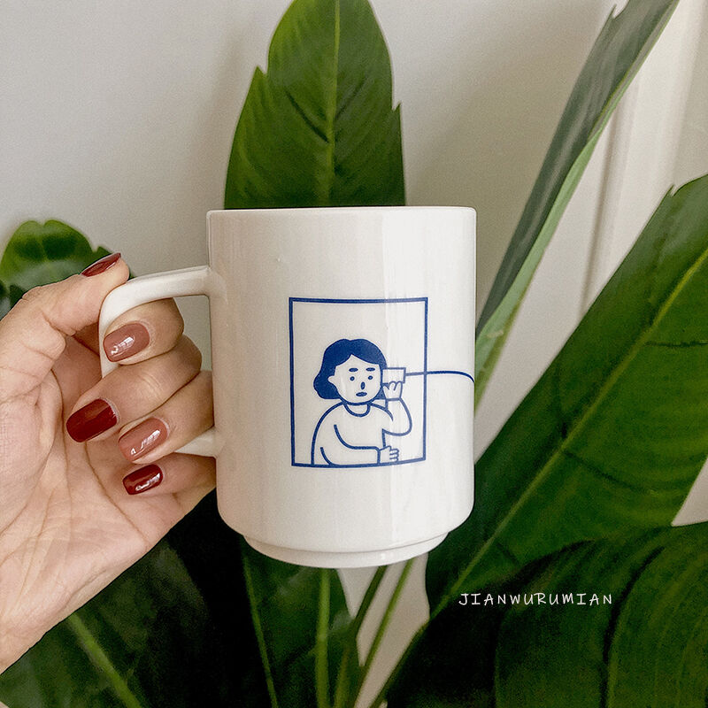 お取り寄せ商品 マグカップ コーヒーカップ 両面柄 両面パターン 糸電話 イヌ イラスト か