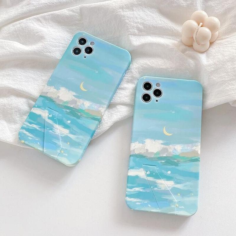 お取り寄せ商品 Iphoneケース Iphone12 絵画風 月 空 ブルースカイ オシャレ