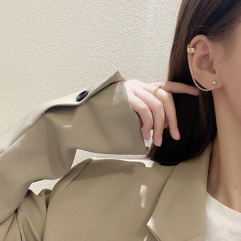 お取り寄せ商品 ピアス イヤーカフ チェーン スタッドピアス ゴールドカラー シンプル カッ