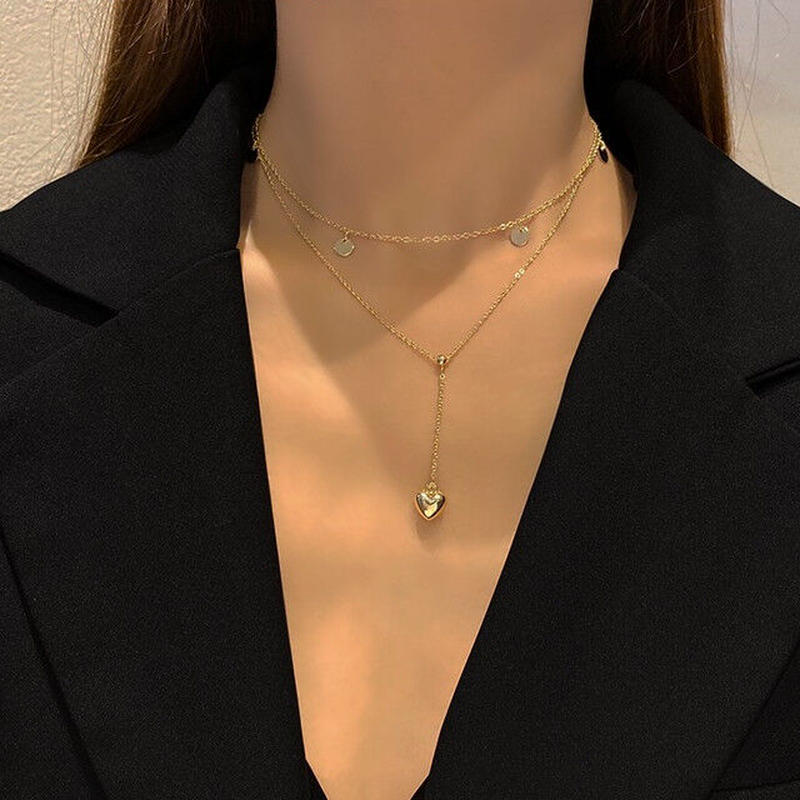 お取り寄せ商品 ネックレス ダブルチェーン 2重 ハート Y字 シンプル かわいい L462