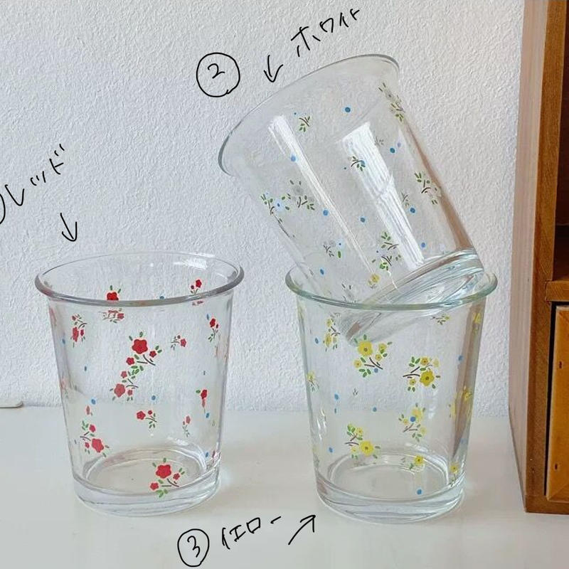 お取り寄せ商品 花柄 グラス コップ ガラスコップ ガラスカップ 透明 レトロ かわいい ノ