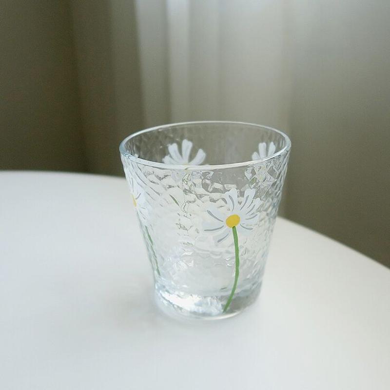 お取り寄せ商品 グラス コップ ガラスコップ 透明 花柄 デイジー シンプル レトロ ドリン