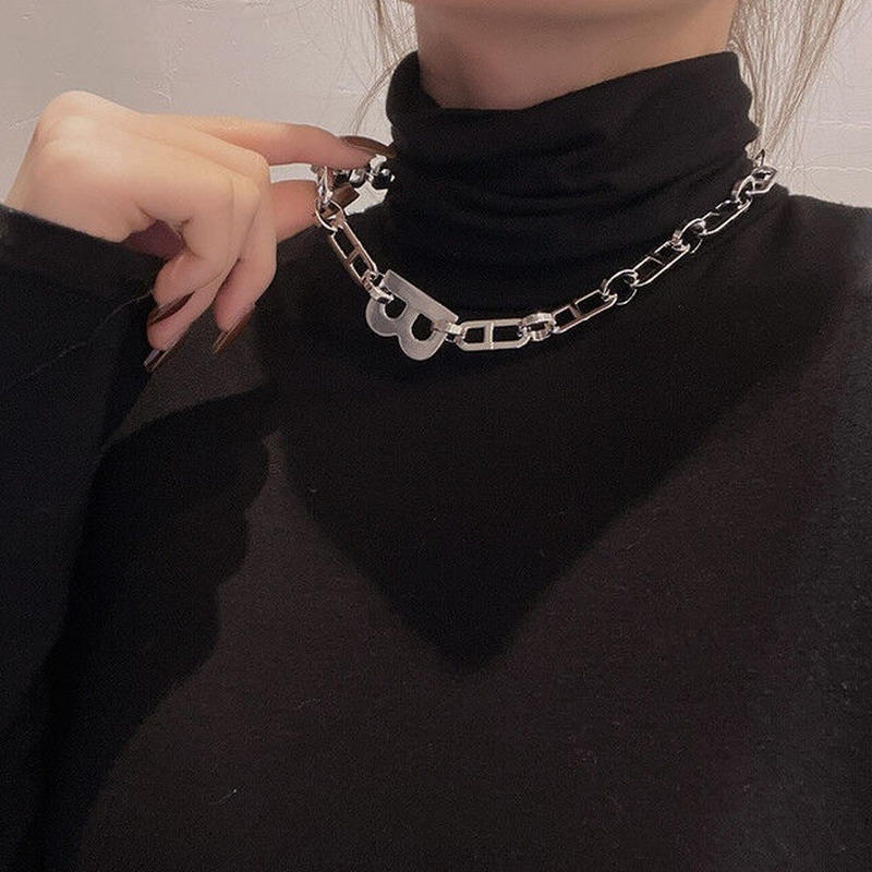 お取り寄せ商品 ネックレス B 英字 アルファベット 太めチェーン カジュアル ストリート