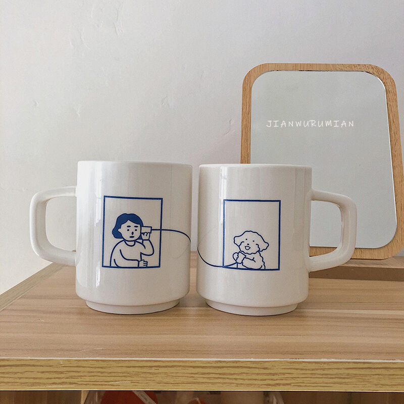 お取り寄せ商品 マグカップ コーヒーカップ 両面柄 両面パターン 糸電話 イヌ イラスト か