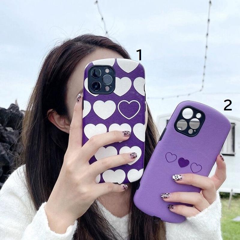 お取り寄せ商品 Iphoneケース Iphone12 かわいい パープル ハート柄 ポップ