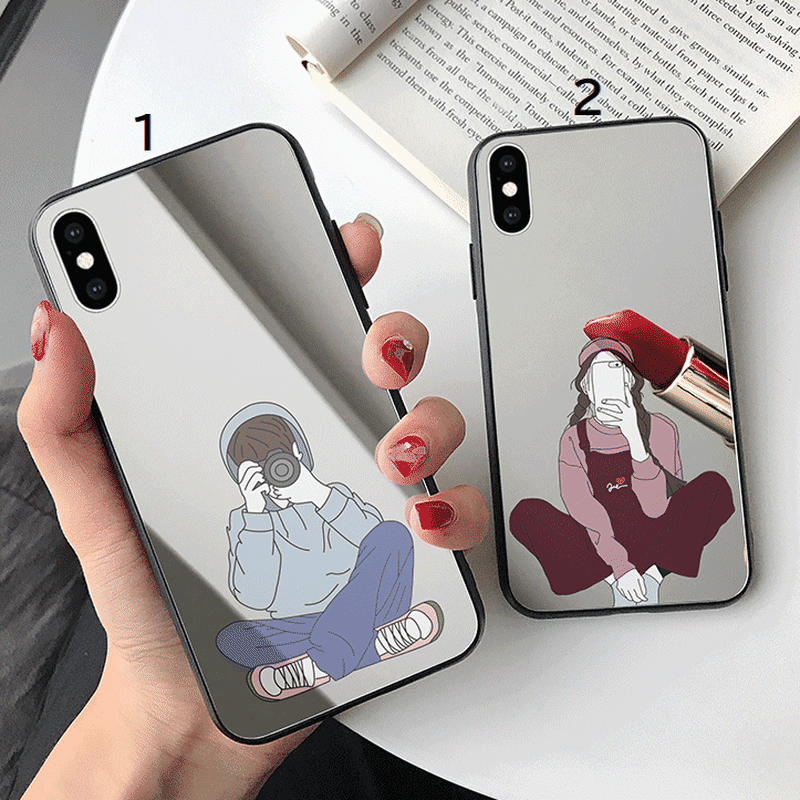 お取り寄せ商品 Iphoneケース Iphone12 ミラー イラスト Boy Girl 鏡
