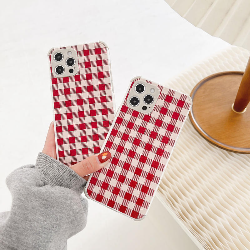 お取り寄せ商品 Iphoneケース Iphone12 レッド ギンガムチェック柄 格子 レザ