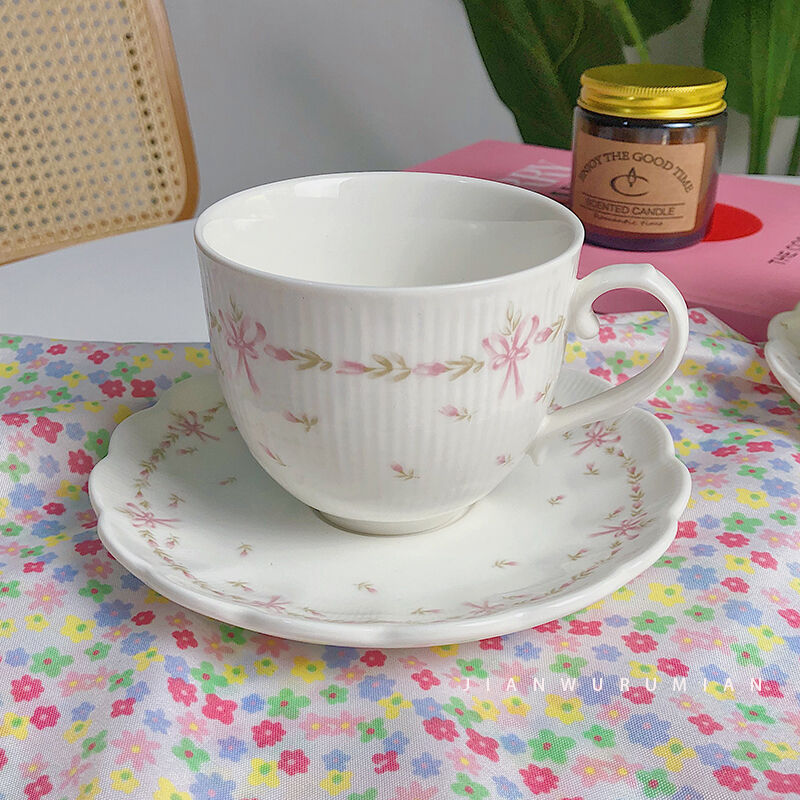 お取り寄せ商品 カップ ソーサー 2点セット 花柄 リボン柄 コーヒーカップ ティーカップ