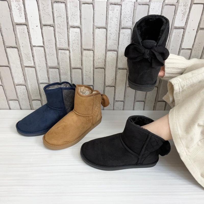 バックリボンムートンブーツ Nv Gy Lux By Selenes